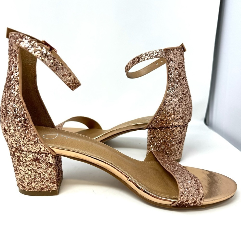 J. Adam’s Daisy Champagne Glitter block heel sandals 8 - Picture 6 of 10